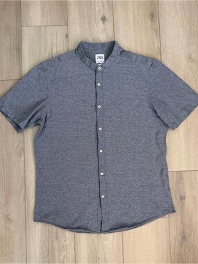 ZARA Men's Slim Fit Short Sleeve Shirt – Gray / Charcoal
